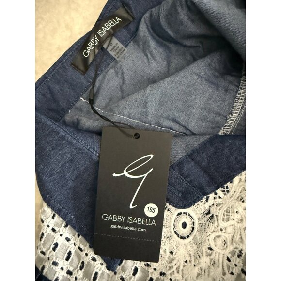 Gabby Isabella Womens Long Patchwork Denim & Lace Dress Blue & White Size S - Picture 3 of 14